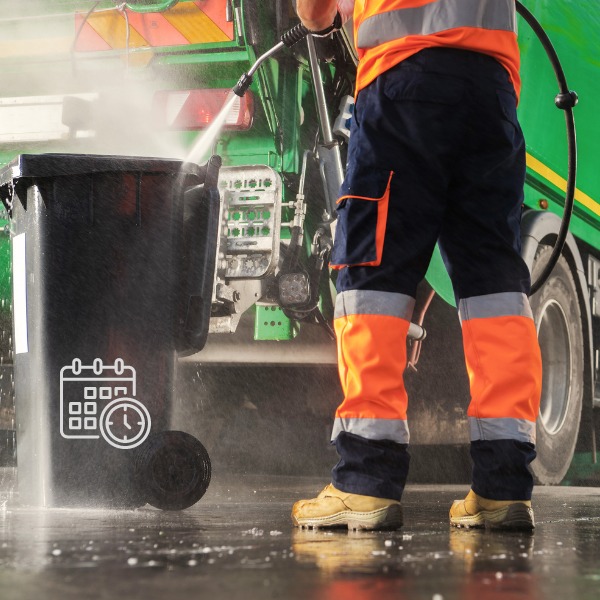 Trash bin cleaning service before & After transformation photo.